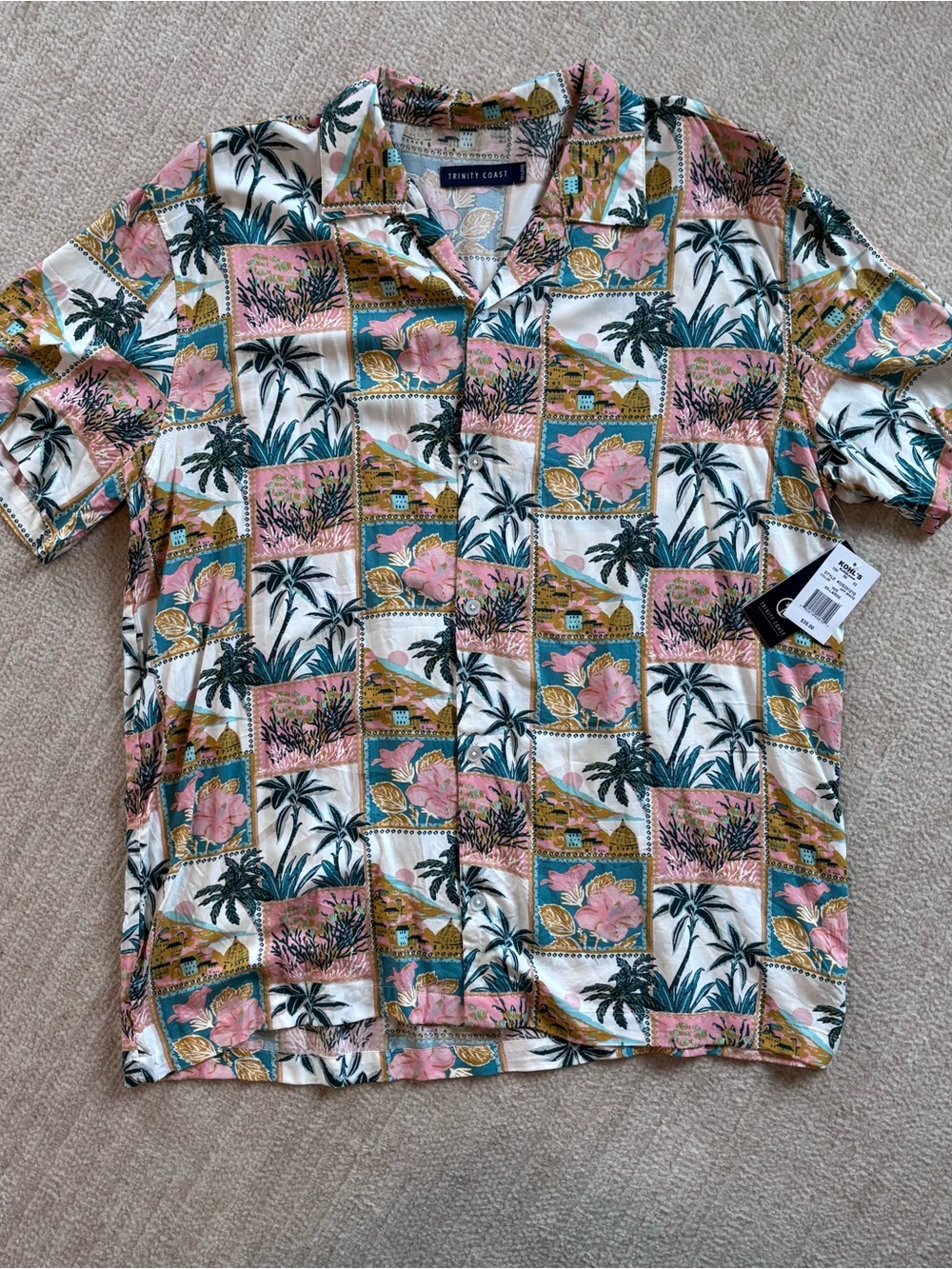 Trinity Coast Casual Pink Floral & Teal Tropical Button-Down Shirt